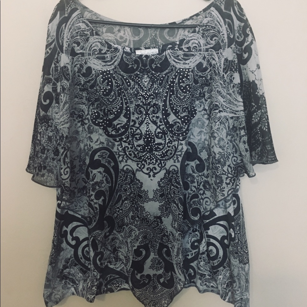 Dress Barn Embellished printed Poncho Blouse